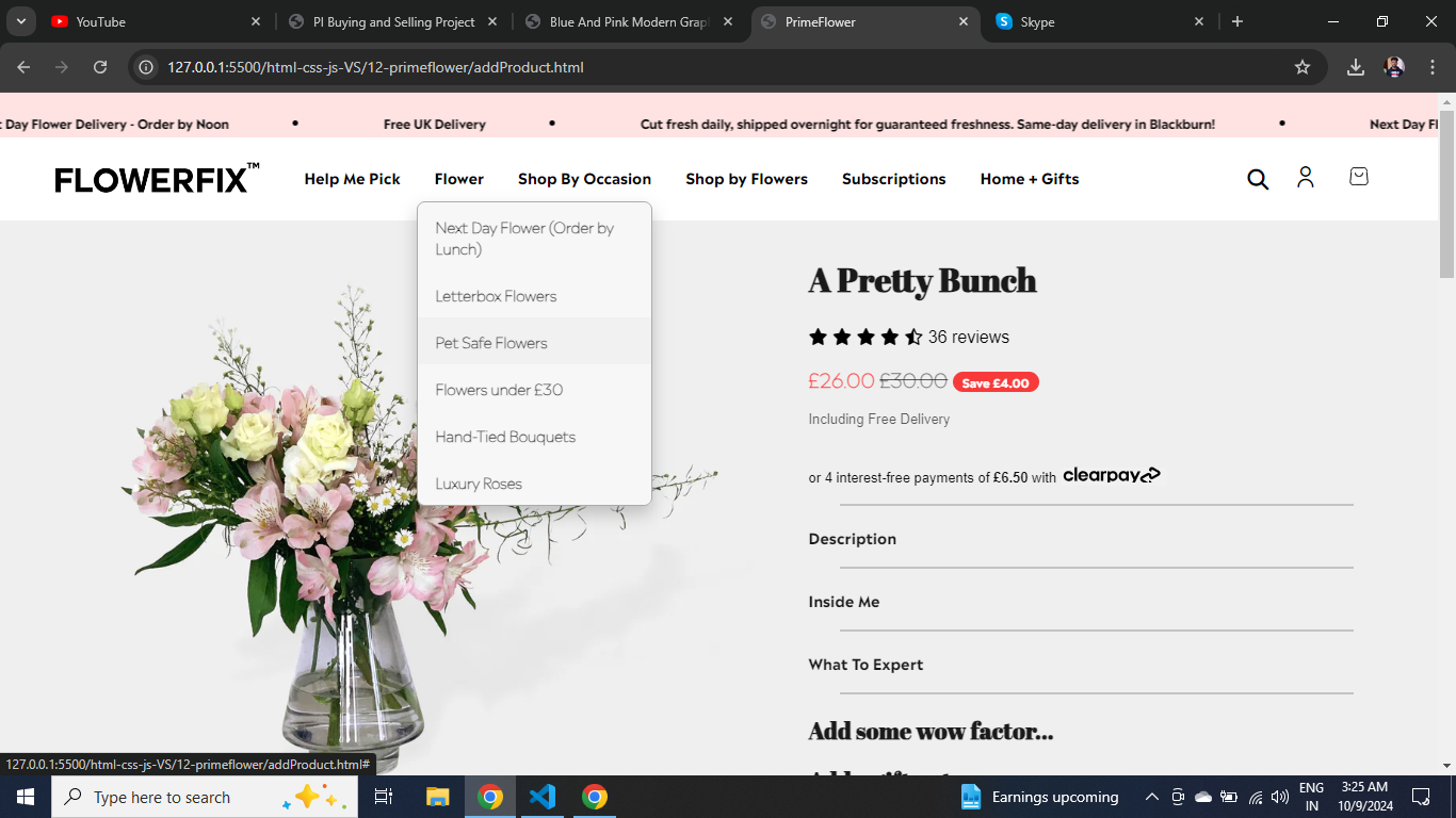 Flower Selection Screenshot